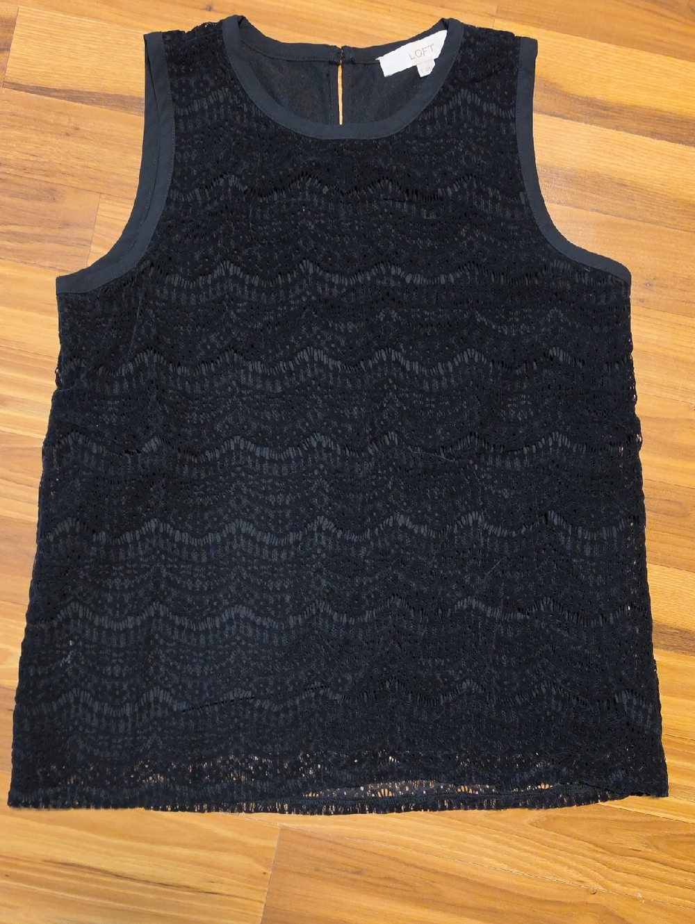 LOFT Black Lace Overlay Sleeveless Shell